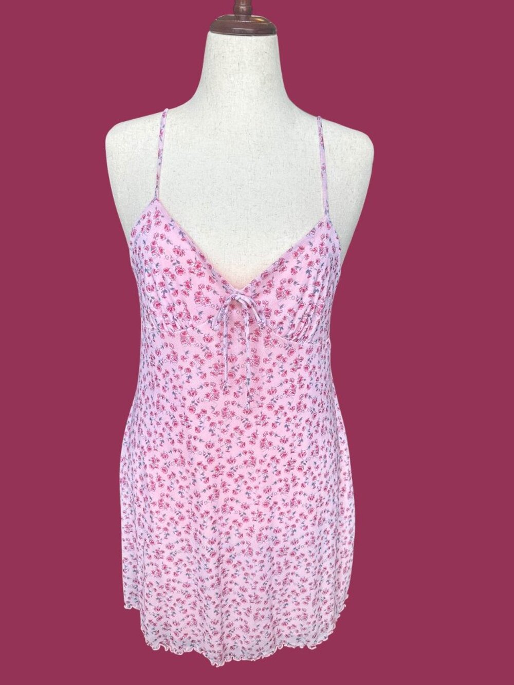 Full Tilt Pink Floral Lace Trim Mini Dress Y2K Coquette Cottagecore
